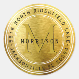 Monogram-Adressenlabel in Gold Metallic Runder Aufkleber