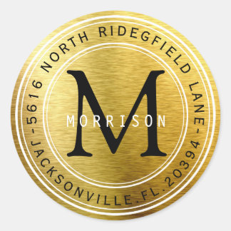 Monogram-Adressenlabel in Gold Metallic Runder Aufkleber