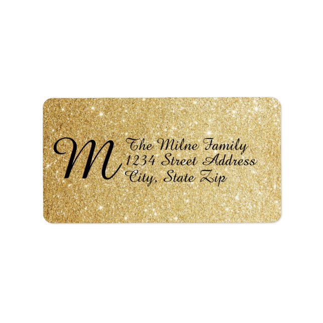Monogram-Adressetiketten für Gold Imitate Glitzer Adressaufkleber (Vorne)