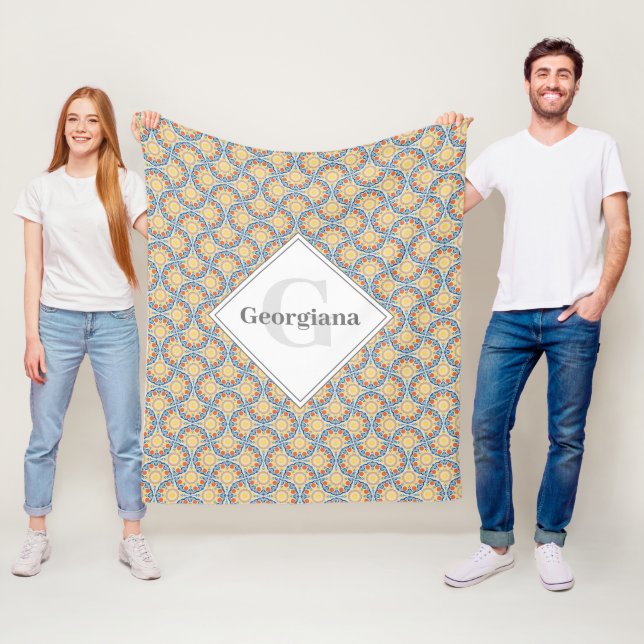 Monogram-Ägäische Sommer-Orangen und Zitronenfäche Fleecedecke (Beispiel)