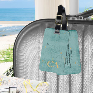 Monogram Airplane Dark Turquoise Gold Travel Gepäckanhänger