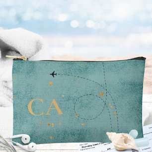 Monogram Airplane Dark Turquoise Gold Travel Zubehörtasche
