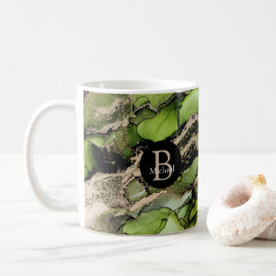 Monogram Alcohol Ink Black Green Gold Kaffeetasse