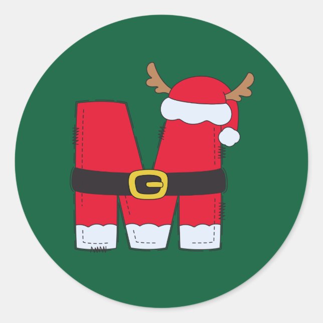 Monogram Alphabet Letter M Weihnachtsmannmütze Wei Runder Aufkleber (Vorderseite)