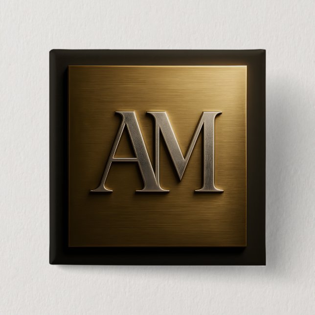 Monogram AM Brushed Gold Metal Design Button (Vorderseite)