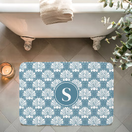 Monogram an der blauen und der weißen Seashell-Küs Badematte