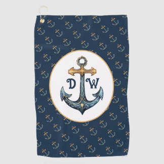 Monogram Anchor Navy Blue Golfhandtuch