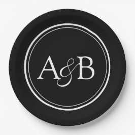 Monogram and Ampersand Couple's Black and White Pappteller