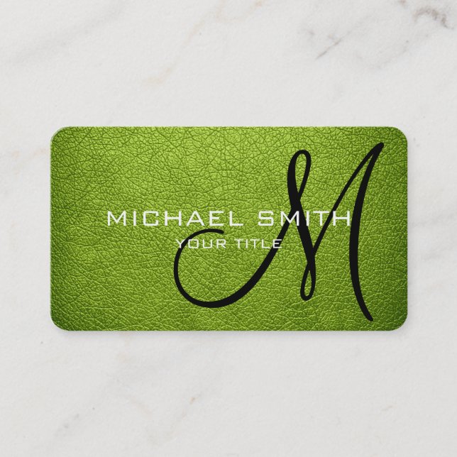 Monogram Android Green Leather Look Visitenkarte (Vorderseite)