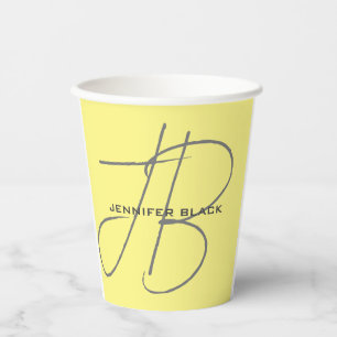 Monogram Anfangsbuchstaben Hellgelbe Moderne Pappbecher