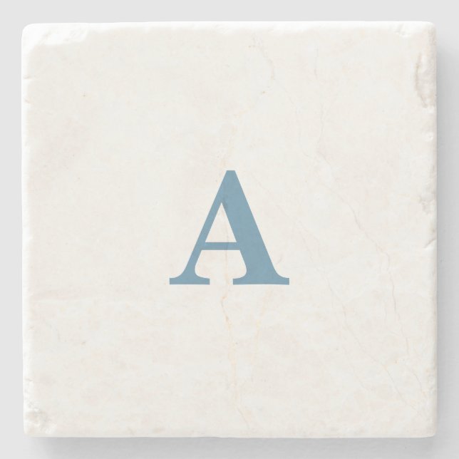 Monogram Anfangsname Dusty Blue White Einfach Nied Steinuntersetzer (Vorderseite)