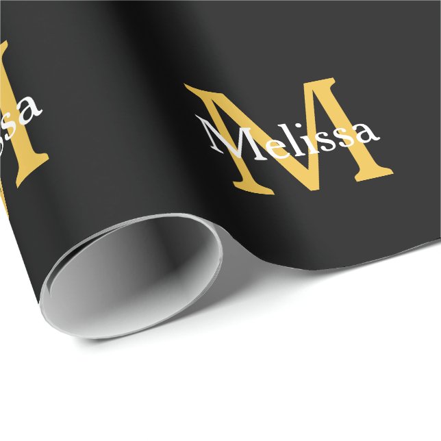 Monogram Anfangsname Gold White Black Custom Geschenkpapier (Rolleneckpunkt)