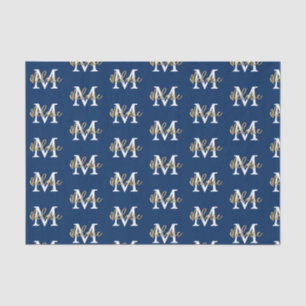 Monogram Anfangsname Navy White Gold Muster Seidenpapier