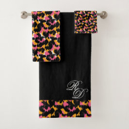 Monogram Animal Print Pink Orange Black Badhandtuch Set