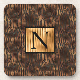 Monogram Animal Tiger Print Gold Elegant Metallic Getränkeuntersetzer