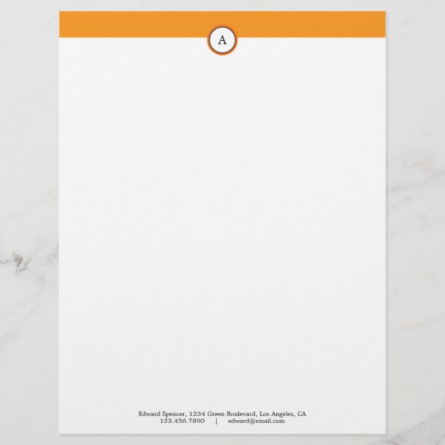 Monogram, anpassbar Alphabet Orange Letterhead Briefbogen (Vorderseite)