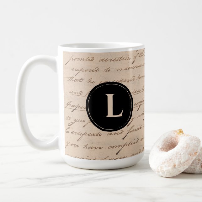 Monogram Antique Writing Letter Handwriting Paper Kaffeetasse (Mit Donut)
