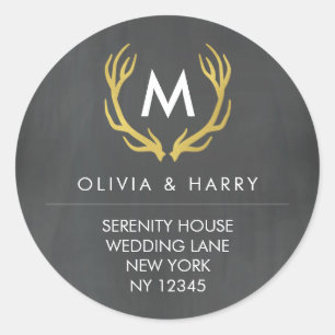 Monogram Antlers Wedding Rücksendeadresse Stickers