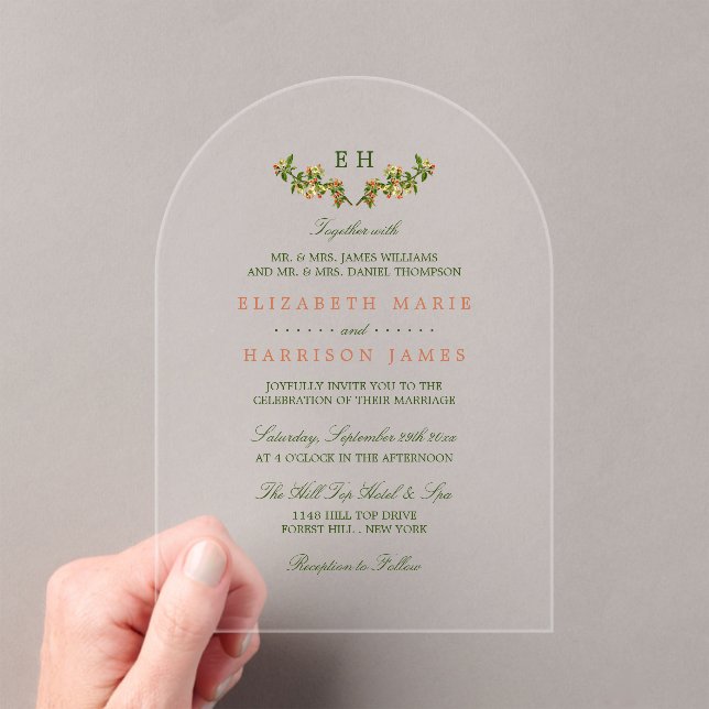 Monogram Apple Branch Wedding Invitation Acryleinladungen (Insitu (Handheld))