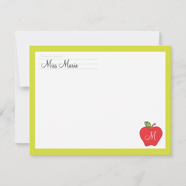Monogram Apple Teachers Flat Note Card Mitteilungskarte (Vorderseite)