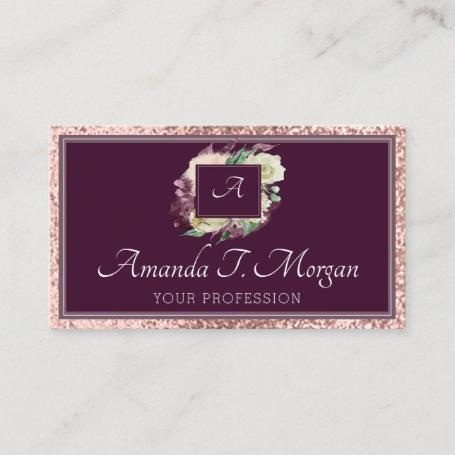 Monogram Appointment Card Rose Marsala FloralEvent Visitenkarte (Vorderseite)