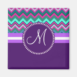 Monogram Aqua Aquamarin Blue Pink Tribal Zickzack  Magnet