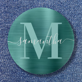 Monogram Aqua Aquamarin Shimmer Foil Button