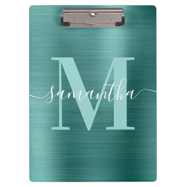 Monogram Aqua Aquamarin Shimmer Foil Klemmbrett (Vorderseite)