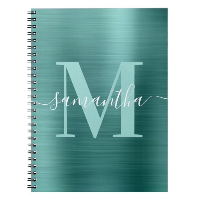 Monogram Aqua Aquamarin Shimmer Foil Notizblock (Vorderseite)