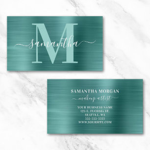 Monogram Aqua Aquamarin Shimmer Foil Visitenkarte
