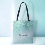 Monogram Aqua Blue Dripping Glitzer Metallic Name<br><div class="desc">Der Glitzer für kundenspezifische Monogramm-Imitate simuliert metallische Robin-Eier-blaue Farbverlauf wiederverwendbar Tote Beutel leicht personalisieren durch Hinzufügen Ihres Namens und zuletzt für Instant-Glam.</div>