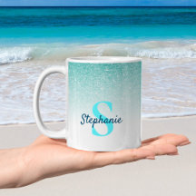 Monogram Aqua Blue Glitzer Ombre Glam