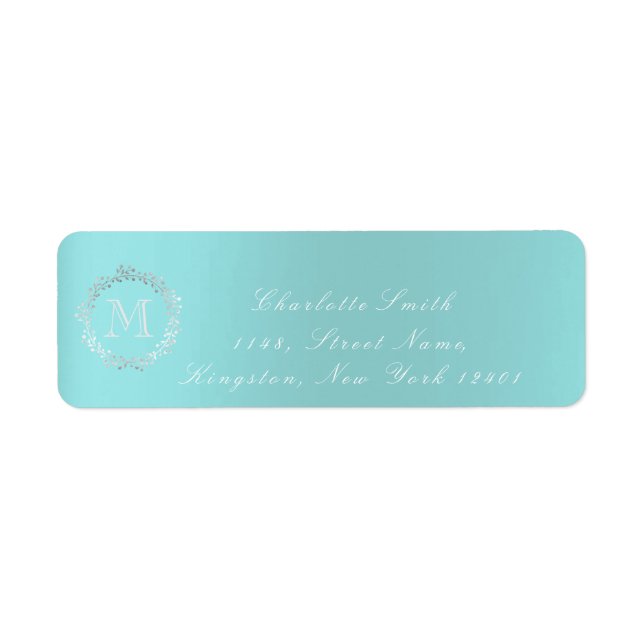 Monogram Aqua Blue Gray Silver Wreath Blush UAWG (Vorne)