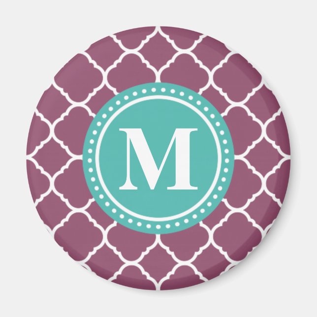 Monogram Aqua Blue Lila Quatrefolienmuster Magnet (Vorne)