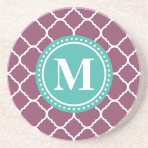 Monogram Aqua Blue Lila Quatrefolienmuster Untersetzer
