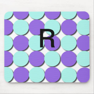 Monogram Aqua & Blue Polka Dots Mousepad