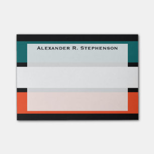 Monogram Aqua Blue, White, Orange Coral Stripes Post-it Klebezettel