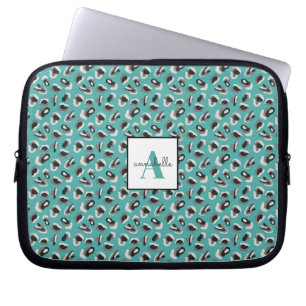 Monogram Aqua Leopard Animal Print Personalisiert Laptopschutzhülle