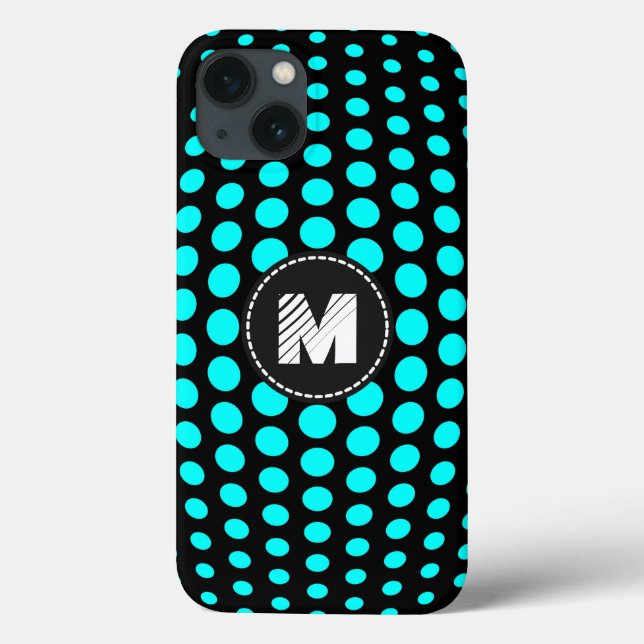 Monogram Aqua Polka Dots Muster Case-Mate iPhone Hülle (Rückseite)