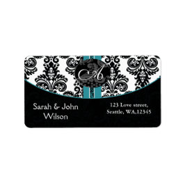 Monogram-Aqua,Rückadressbeschriftung Adressaufkleber