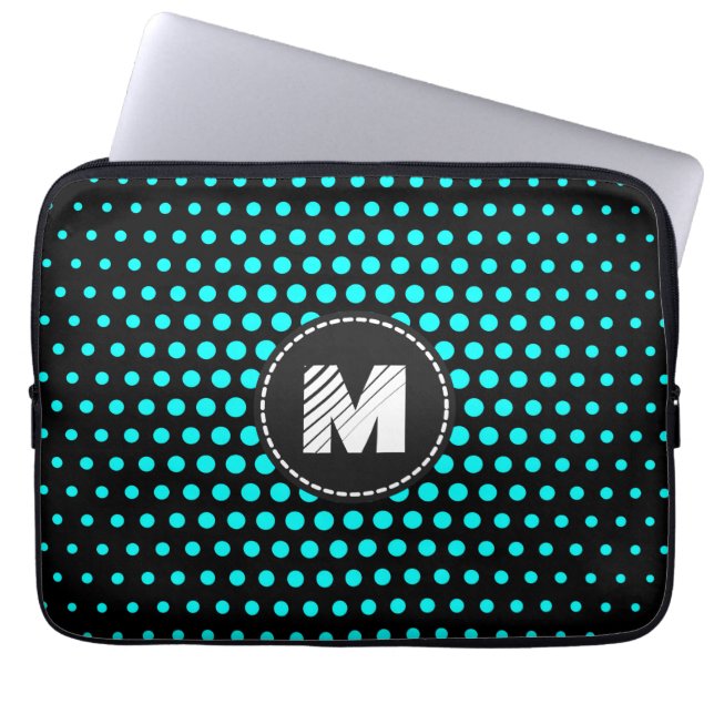 Monogram Aqua Techno Dots Modern Laptopschutzhülle (Vorderseite)
