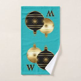 Monogram Aquamarin Black and Gold Weihnachtshandtu Handtuch