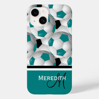 Monogram Aquamarin Black Soccer Ball Pattern Case-Mate iPhone 14 Hülle
