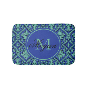 Monogram Aquamarin Blue Damask Embosstil Badematte