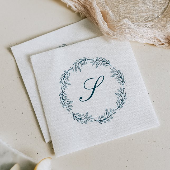 Monogram Aquamarin Blue Wreath Classic Script Wedd Serviette (Von Creator hochgeladen)