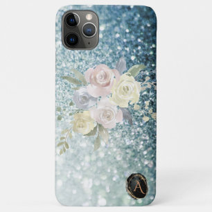 *~* Monogram AQUAMARIN Floral Ombre Glitzer Case-Mate iPhone Hülle