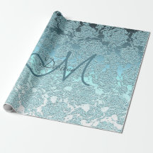 Monogram Aquamarin Green Girly Elegante Blumenmust
