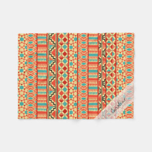 Monogram Aquamarin Pink Abstrakt Tribal Print Patt Fleecedecke