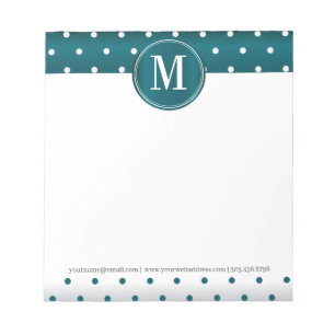 Monogram Aquamarin und White Polka Dots Notepad Notizblock