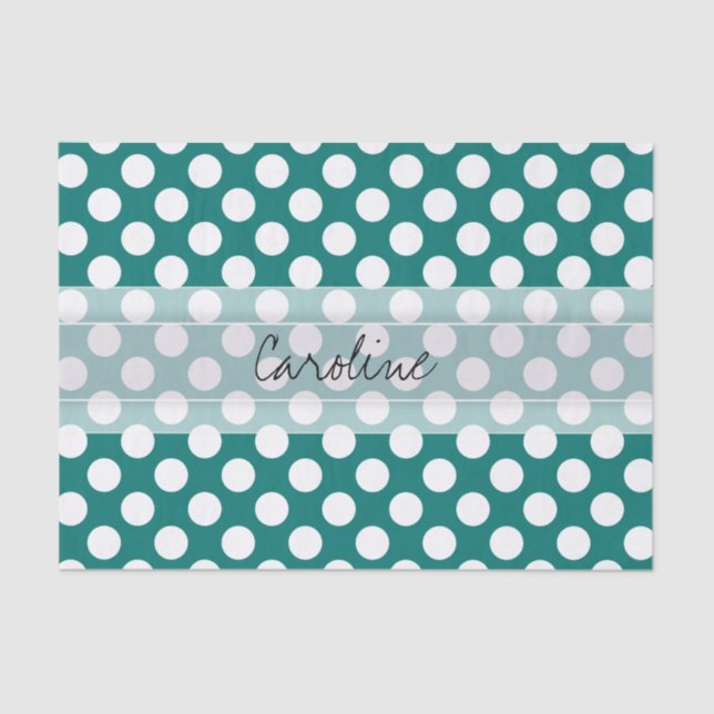 Monogram Aquamarin White Niedlich Chic Polka Dot M Seidenpapier (Vorderseite)